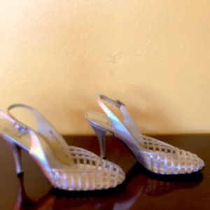 Stuart Weitzman  silver wedding shoes.